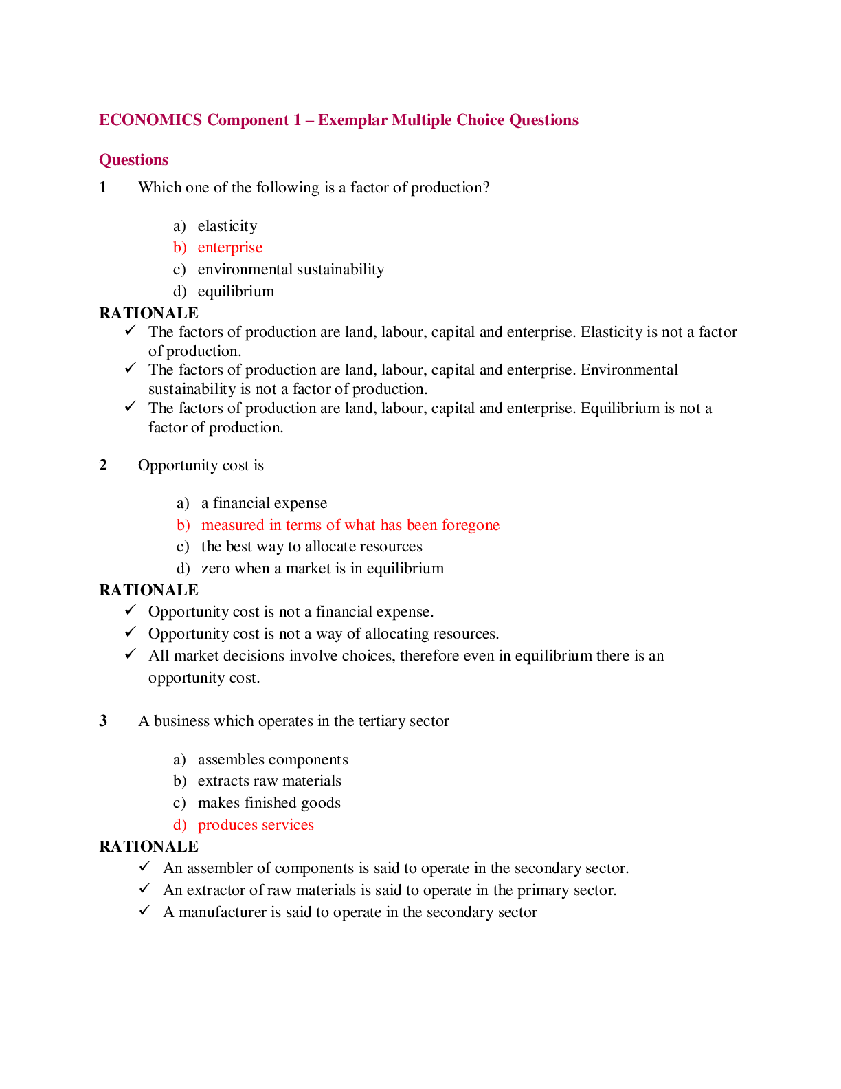 Preview image for Latest Verified Complete Solutions Graded A+ ECONOMICS Component 1 and 2 – Exemplar Multiple Choice Questions